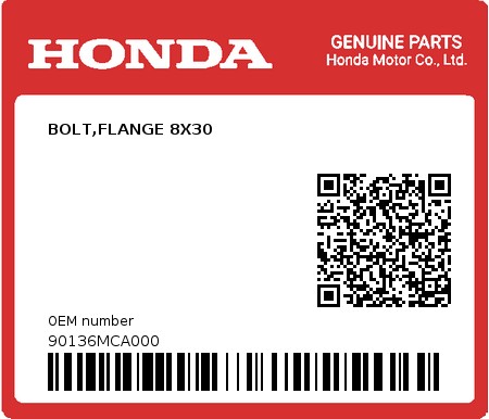 Product image: Honda - 90136MCA000 - BOLT,FLANGE 8X30  0