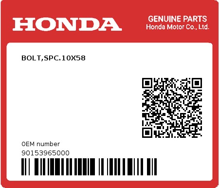 Product image: Honda - 90153965000 - BOLT,SPC.10X58  0