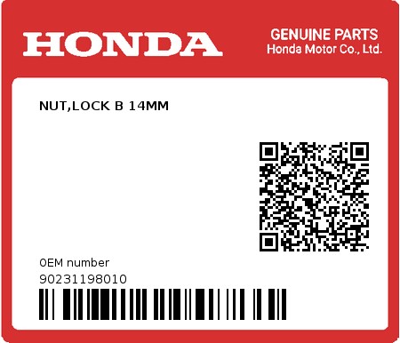 Product image: Honda - 90231198010 - NUT,LOCK B 14MM  0