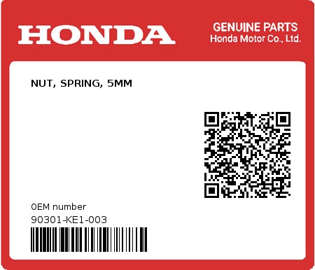 Product image: Honda - 90301-KE1-003 - NUT, SPRING, 5MM  0