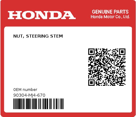 Product image: Honda - 90304-MJ4-670 - NUT, STEERING STEM  0