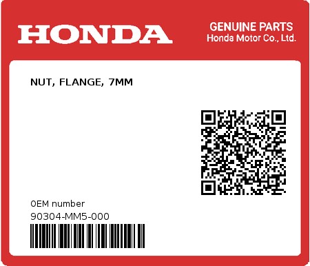 Product image: Honda - 90304-MM5-000 - NUT, FLANGE, 7MM  0