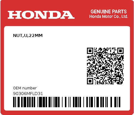 Product image: Honda - 90306MFLD31 - NUT,U,22MM  0