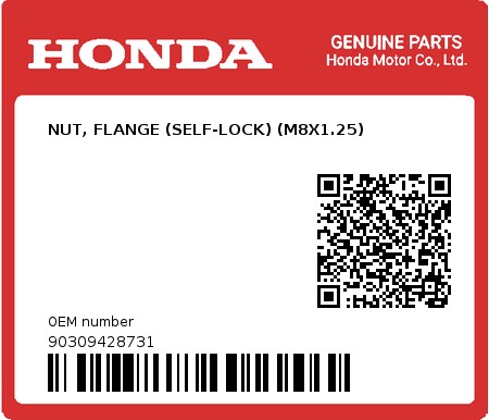 Product image: Honda - 90309428731 - NUT, FLANGE (SELF-LOCK) (M8X1.25)  0