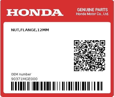 Product image: Honda - 90371MGE000 - NUT,FLANGE,12MM  0