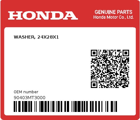 Product image: Honda - 90403MT3000 - WASHER, 24X28X1  0