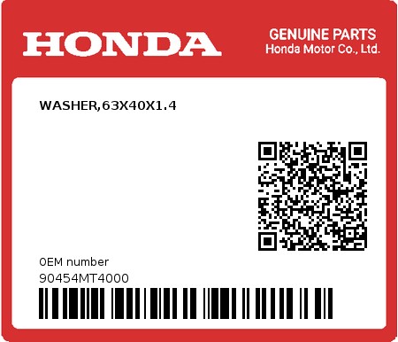 Product image: Honda - 90454MT4000 - WASHER,63X40X1.4  0