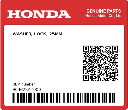 Product image: Honda - 90462KAZ000 - WASHER, LOCK, 25MM  0