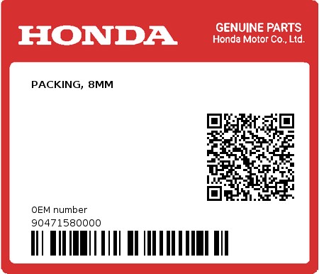 Product image: Honda - 90471580000 - PACKING, 8MM  0