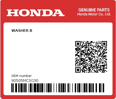 Product image: Honda - 90505MCSG30 - WASHER B  0
