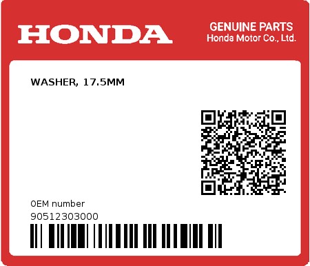 Product image: Honda - 90512303000 - WASHER, 17.5MM  0