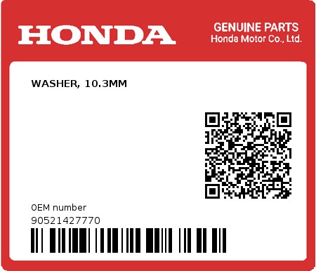 Product image: Honda - 90521427770 - WASHER, 10.3MM  0
