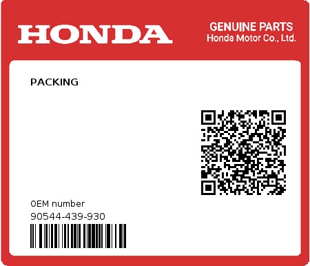 Product image: Honda - 90544-439-930 - PACKING  0