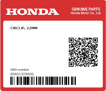 Product image: Honda - 90601329000 - CIRCLIP, 22MM  0