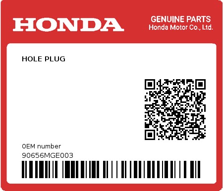 Product image: Honda - 90656MGE003 - HOLE PLUG  0