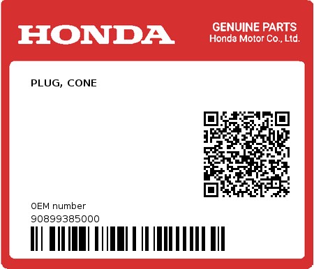 Product image: Honda - 90899385000 - PLUG, CONE  0