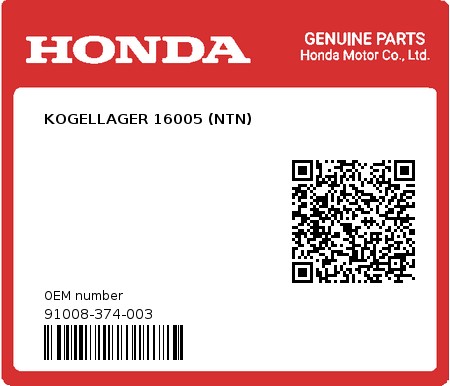 Product image: Honda - 91008-374-003 - KOGELLAGER 16005 (NTN)  0
