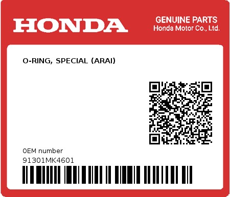 Product image: Honda - 91301MK4601 - O-RING, SPECIAL (ARAI)  0