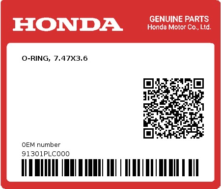 Product image: Honda - 91301PLC000 - O-RING, 7.47X3.6  0