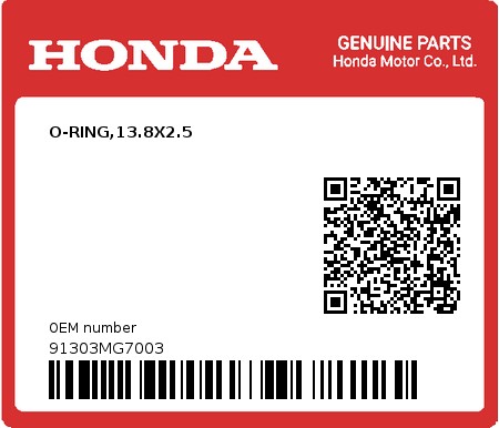 Product image: Honda - 91303MG7003 - O-RING,13.8X2.5  0