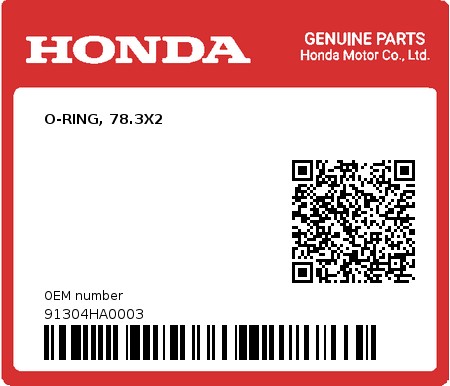Product image: Honda - 91304HA0003 - O-RING, 78.3X2  0