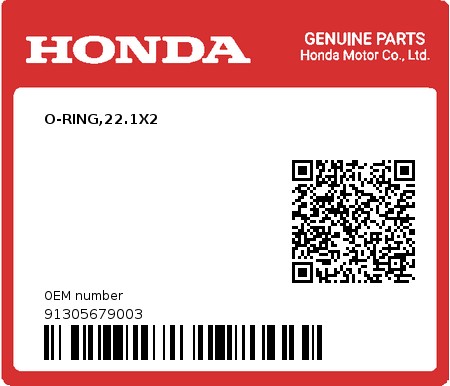 Product image: Honda - 91305679003 - O-RING,22.1X2  0