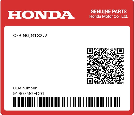 Product image: Honda - 91307MGED01 - O-RING,81X2.2  0