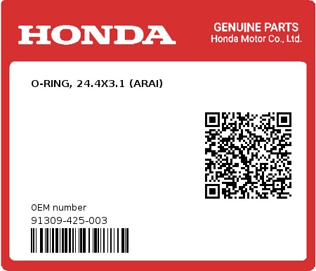 Product image: Honda - 91309-425-003 - O-RING, 24.4X3.1 (ARAI)  0