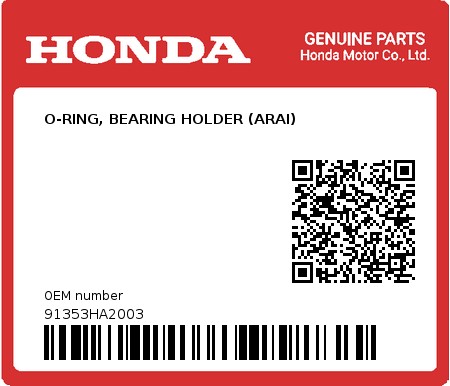 Product image: Honda - 91353HA2003 - O-RING, BEARING HOLDER (ARAI)  0