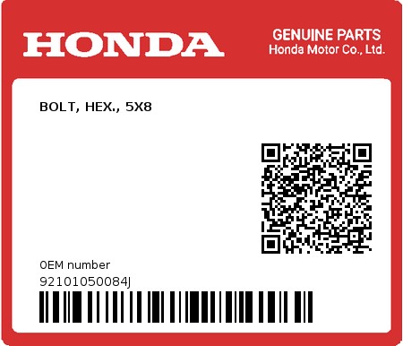 Product image: Honda - 92101050084J - BOLT, HEX., 5X8  0