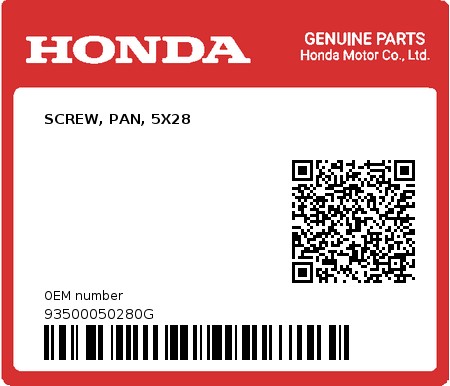 Product image: Honda - 93500050280G - SCREW, PAN, 5X28  0
