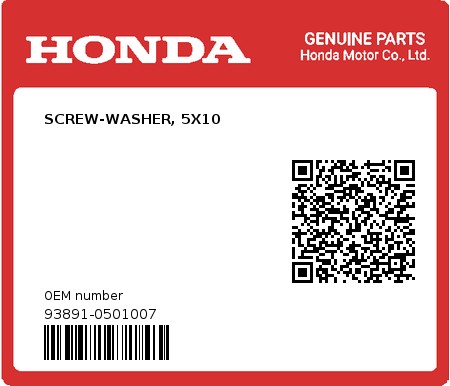 Product image: Honda - 93891-0501007 - SCREW-WASHER, 5X10  0