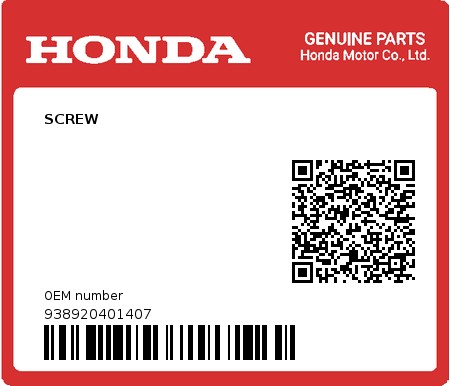 Product image: Honda - 938920401407 - SCREW  0