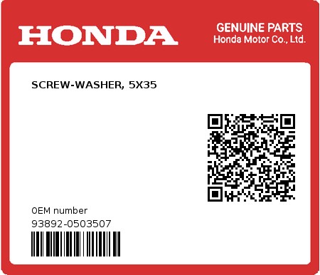 Product image: Honda - 93892-0503507 - SCREW-WASHER, 5X35  0