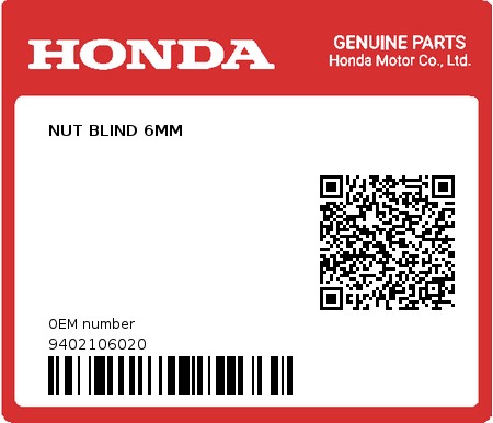 Product image: Honda - 9402106020 - NUT BLIND 6MM  0