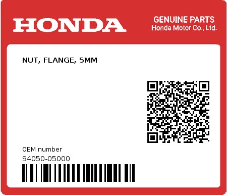 Product image: Honda - 94050-05000 - NUT, FLANGE, 5MM  0