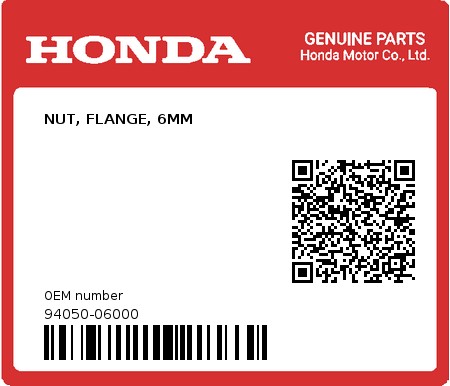 Product image: Honda - 94050-06000 - NUT, FLANGE, 6MM  0