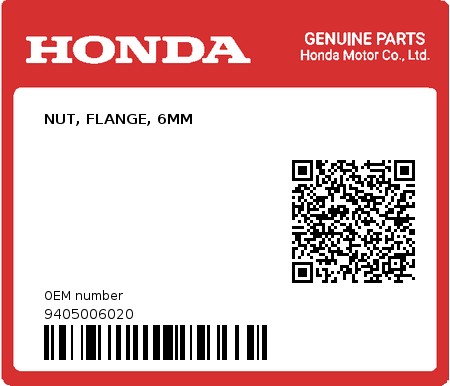 Product image: Honda - 9405006020 - NUT, FLANGE, 6MM  0