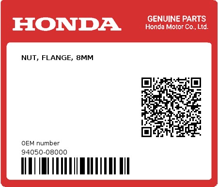 Product image: Honda - 94050-08000 - NUT, FLANGE, 8MM  0