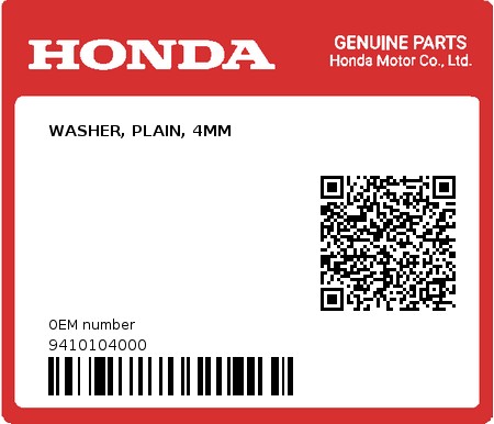 Product image: Honda - 9410104000 - WASHER, PLAIN, 4MM  0