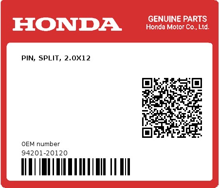Product image: Honda - 94201-20120 - PIN, SPLIT, 2.0X12  0