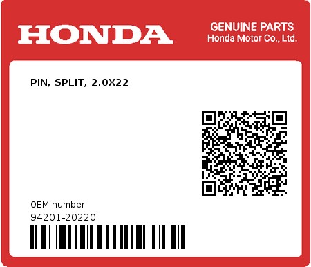 Product image: Honda - 94201-20220 - PIN, SPLIT, 2.0X22  0
