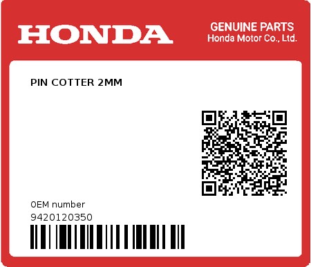 Product image: Honda - 9420120350 - PIN COTTER 2MM  0