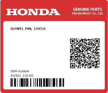 Product image: Honda - 94301-10160 - DOWEL PIN, 10X16  0