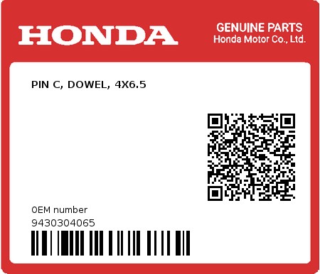 Product image: Honda - 9430304065 - PIN C, DOWEL, 4X6.5  0