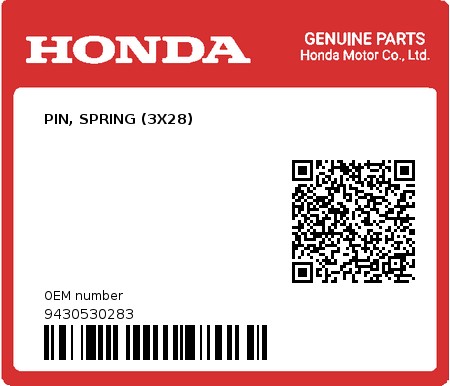 Product image: Honda - 9430530283 - PIN, SPRING (3X28)  0