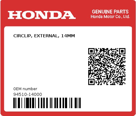 Product image: Honda - 94510-14000 - CIRCLIP, EXTERNAL, 14MM  0
