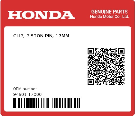 Product image: Honda - 94601-17000 - CLIP, PISTON PIN, 17MM  0