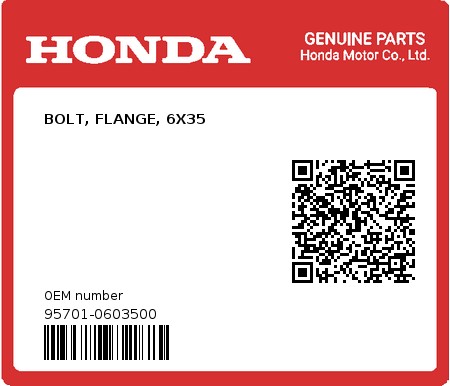 Product image: Honda - 95701-0603500 - BOLT, FLANGE, 6X35  0