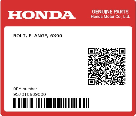 Product image: Honda - 957010609000 - BOLT, FLANGE, 6X90  0